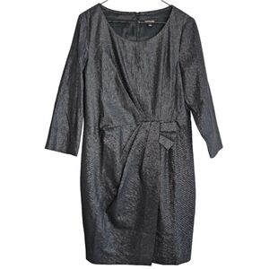 Naersiling Women's 13 Grey Metalic Scoop Neck Midi Long Sleeve Dress